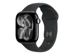 Apple Watch Series 11 (GPS) - 42 mm jet svart aluminium - smartklokke med sportsb&#229;nd - fluorelastomer - svart - b&#229;ndbredde: M/L - 64 GB - Wi-Fi 4, UWB, Bluetooth - 30.3 g