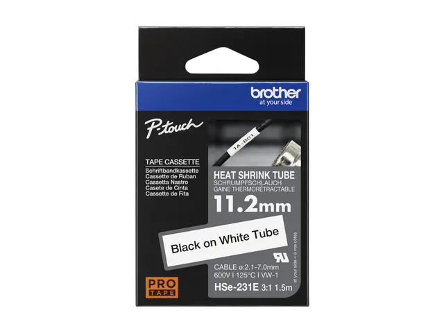Brother HSe-231E - Svart på hvitt Rull (1,12 cm x 1,5 m) 1 kassett...