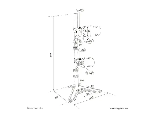 Neomounts DS45-600BL2V - Monteringssett (monitor stand) - full bev...