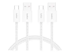 Belkin BoostCharge - USB-kabel USB (hann) til 24 pin USB-C (hann) - 1.5 m - flettet kabel, USB Fast Charge (15W) - hvit (en pakke 2)