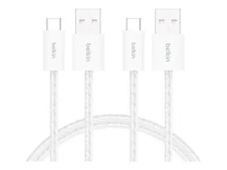 Belkin BoostCharge - USB-kabel - USB (hann) til 24 pin USB-C (hann) 1.5 m - flettet kabel, USB Fast Charge (15W) - hvit (en pakke 2)
