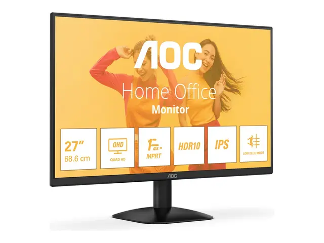 AOC Basic-line Q27B35E - LED-skjerm - 27" 2560 x 1440 QHD @ 75 Hz - IPS - 300 cd/m² - 1500:1 - HDR10 - 1 ms - HDMI, DisplayPort - svart 
