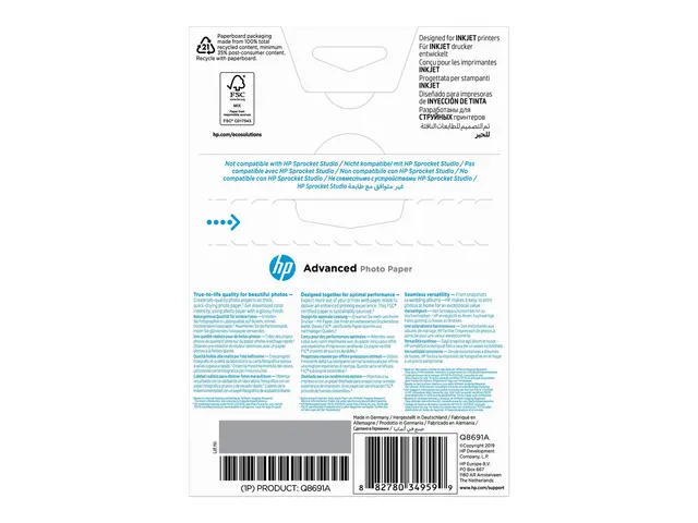 HP Advanced Glossy Photo Paper - Blank - 100 x 150 mm - 250 g/m² -...