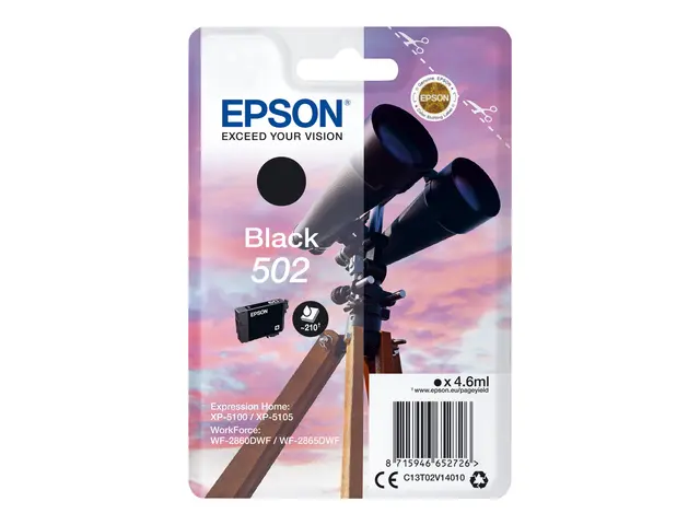 Epson 502 - 4.6 ml - svart - original - blære med RF/lyd-alarm - b...
