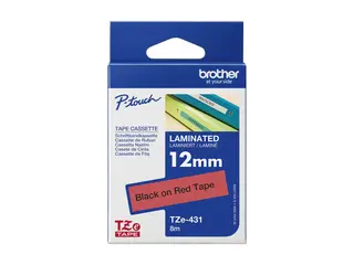 Brother TZe-431 - Svart p&#229; r&#248;dt - Rull (1,2 cm x 8 m) 1 kassett(er) laminert teip for Brother PT-P750, P950; P-Touch PT-E310; P-Touch Cube PT-P300; P-Touch Cube Pro PT-P910