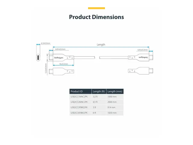 StarTech - USB-kabel USB-C (hann) til USB 2.0 3 A 2 m Power Delive...