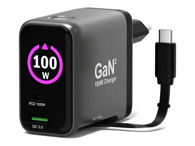 PORT Connect - Strømadapter - GaN II, med uttrekkbar usb-c-kabel -...