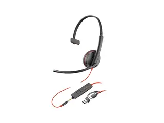 HP Poly Blackwire 3215 - Blackwire 3200 Series hodesett - on-ear - kablet - 3,5 mm jakk, USB-C - svart - Certified for Skype for Business, Avaya Certified, Cisco Jabber Certified, UC-sertifisert