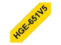 Brother HGE-651V5 - Svart på gult - Rull (2,4 cm x 8 m) 5 kassett(er) laminert teip for P-Touch PT-9500pc, PT-9800PCN; P-Touch R RL-700S