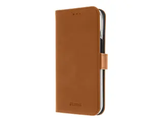 Insmat Premium - Lommebok for mobiltelefon ekte skinn, polykarbonat, kartong+papir+aluminiumsfolie - brun - for Apple iPhone 15 Pro Max