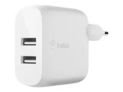 Belkin BoostCharge - Strømadapter - 24 watt QC 3.0 - 2 utgangskontakter (USB) - hvit