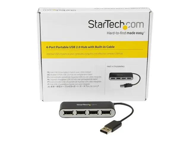 StarTech.com 4 Port USB 2.0 Hub - Bus Powered Portable Multi Split...
