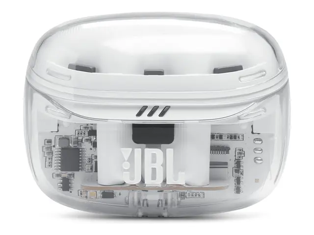 JBL TUNE Beam 2 - Ghost Edition - True wireless-hodetelefoner med mikrofon i øret - Bluetooth - aktiv støydemping - spøkelseshvit 
