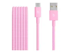 Beats - USB-kabel - USB (hann) til USB-C (hann) USB 2.0 - 1.5 m - flettet, USB Fast Charge (15W), forsterket design - kraftig rosa