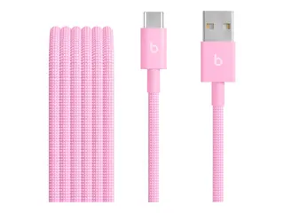 Beats - USB-kabel - USB (hann) til USB-C (hann) USB 2.0 - 1.5 m - flettet, USB Fast Charge (15W), forsterket design - kraftig rosa