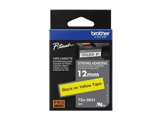 Brother TZe-S631 - Ekstra sterk selvkleber svart på gult - Rull (1,2 cm x 8 m) 1 kassett(er) laminert teip - for Brother PT-P950; P-Touch PT-E550; P-Touch Cube Plus PT-P710; P-Touch Cube Pro PT-P910