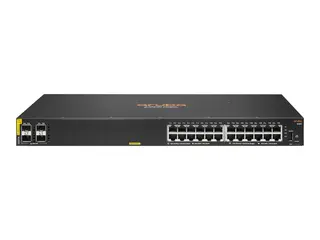 HPE Aruba 6100 24G Class4 PoE 4SFP+ - Switch Styrt - 24 x 10/100/1000 (PoE+) + 4 x 1 Gigabit / 10 Gigabit SFP+ - side til side-luftflyt - rackmonterbar - PoE+ (370 W)