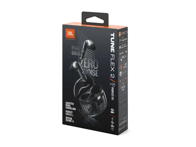 JBL TUNE Flex 2 - Ghost Edition - True wireless-hodetelefoner med mikrofon i øret - Bluetooth - aktiv støydemping - spøkelsessvart 