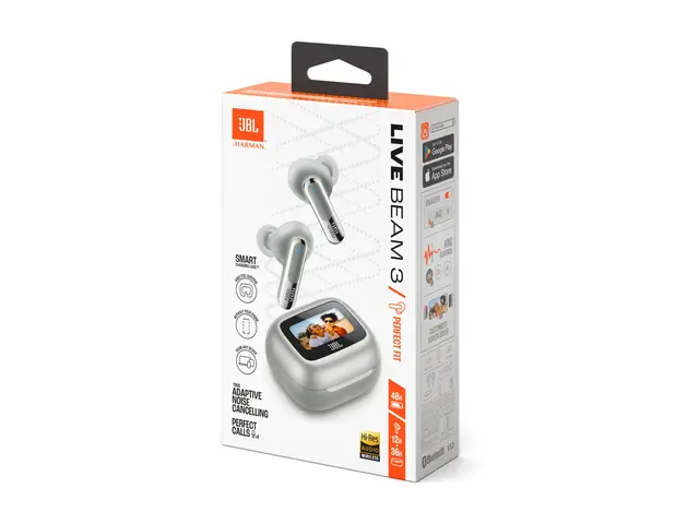 JBL LIVE Beam 3 - True wireless-hodetelefoner med mikrofon i øret - Bluetooth - aktiv støydemping - sølv 