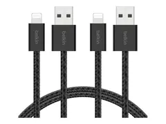 Belkin BoostCharge - Lightning-kabel - USB-type A hann til Lightning hann 1.5 m - svart - flettet kabel (en pakke 2)