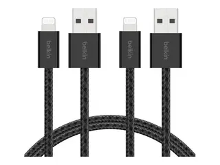 Belkin BoostCharge - Lightning-kabel - USB-type A hann til Lightning hann 1.5 m - svart - flettet kabel (en pakke 2)
