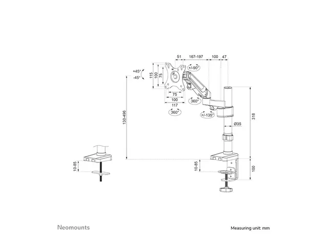 Neomounts DS70-750BL1 - Monteringssett (skrivebordsmontering) helb...