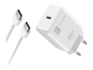 Cellularline - Strømadapter - 20 watt - 3 A PD (24 pin USB-C) - på kabel: USB-C - hvit