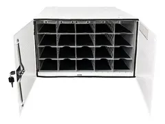 LEBA NoteBox Phones 20 - Lagringsboks for 20 mobiltelefoner - n&#248;kkell&#229;s, USB-C, 20 watt per port, med USB-C til Lightning-kabler - l&#229;sbar - st&#229;l - hvit - skjermst&#248;rrelse: inntil 7&quot; - veggmonterbar