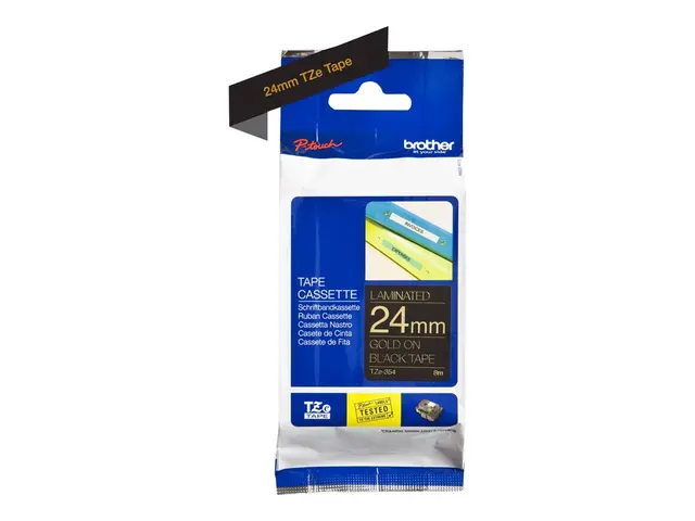 Brother TZe-R354 - Sateng gull på sort Rull (2,4 cm x 4 m) 1 kasse...