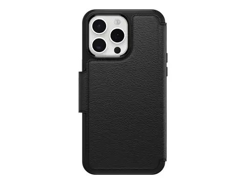 OtterBox Strada Series - Lommebok for mobiltelefon MagSafe-samsvar - l&#230;r - skygge (svart) - for Apple iPhone 15 Pro Max