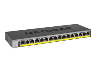 NETGEAR GS116PP - Switch - ikke-styrt - 16 x 10/100/1000 (PoE+) stasjonær, rackmonterbar, veggmonterbar - PoE+ (183 W) - DC-strøm
