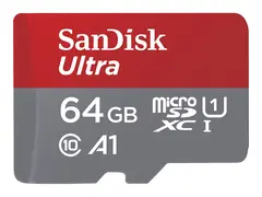 SanDisk Ultra - Flashminnekort (microSDXC til SD-adapter inkludert) 64 GB - A1 / UHS-I U1 / Class10 - microSDXC UHS-I