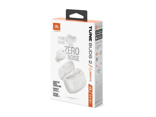 JBL TUNE Buds 2 - True wireless-hodetelefoner med mikrofon i øret - Bluetooth - aktiv støydemping - hvit 
