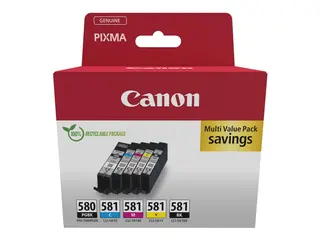Canon PGI-580BK/CLI-581 BK/C/M/Y Multipack 5-pack - svart, gul, cyan, magenta, pigmentert svart - original - hengeboks - blekkbeholder - for PIXMA TS6251, TS6350, TS6351, TS705, TS8252, TS8350, TS8351, TS8352, TS9550, TS9551