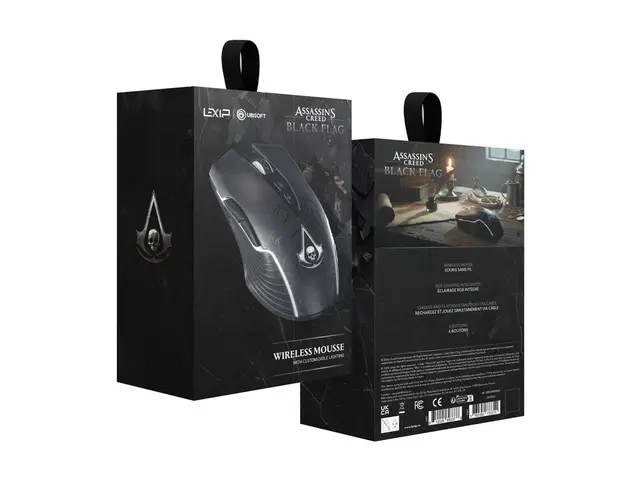 Lexip X Ubisoft Tattoo - Assassin's Creed Black Flag: Resynced mus - 7 knapper - trådløs - 2.4 GHz - USB trådløs mottaker - svart - hengeboks 