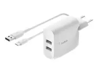 Belkin BoostCharge - Strømadapter - 24 watt 2 utgangskontakter (USB) - hvit