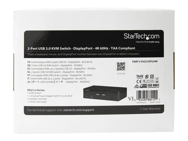 StarTech.com 2 Port DisplayPort KVM Switch, 4K 60Hz, Single Displa...
