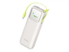 Belkin UltraCharge - Strømbank - med uttrekkbar kabel 11000 mAh - 60 watt - Fast Charge - 3 utgangskontakter (2 x USB-C, USB) - sand - EMEA