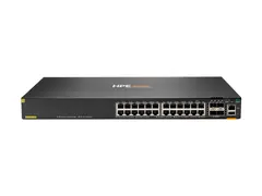 HPE Aruba Networking CX 6200F 24G Class 4 PoE 4SFP 370W Switch Switch - Max. Stacking Distance 10 km - L3 - Styrt - 24 x 10/100/1000 (PoE+) + 4 x 100/1000 SFP - front og side til bakside - rackmonterbar - PoE+ (370 W)