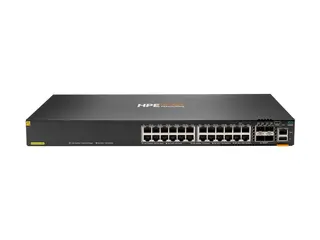 HPE Aruba Networking CX 6200F 24G Class 4 PoE 4SFP 370W Switch Switch - Max. Stacking Distance 10 km - L3 - Styrt - 24 x 10/100/1000 (PoE+) + 4 x 100/1000 SFP - front og side til bakside - rackmonterbar - PoE+ (370 W)