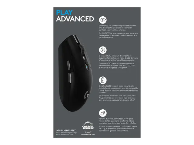 Logitech G G305 - Mus optisk 6 knapper trådløs 2.4 GHz USB mottake...