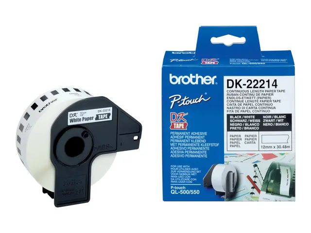 Brother DK-22214 - Hvit Rull (1,2 cm x 30,5 m) termisk papir for Q...