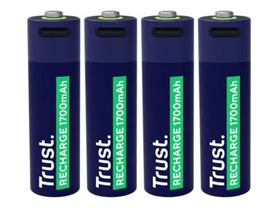 Trust - Batteri USB-C + batteri 4 x AA-type (ladbare) 1700 mAh blå