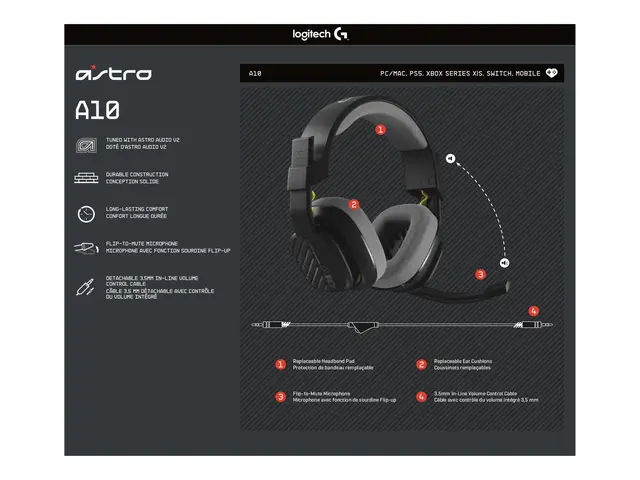 ASTRO Gaming A10 Gen 2 - Hodesett - full størrelse - kablet - 3,5 ...