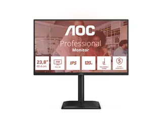 AOC 24E4U - LED-skjerm - 24" (23.8" synlig) 1920 x 1080 Full HD (1080p) @ 120 Hz - IPS - 300 cd/m² - 1500:1 - 4 ms - HDMI, VGA, DisplayPort - høyttalere - svart