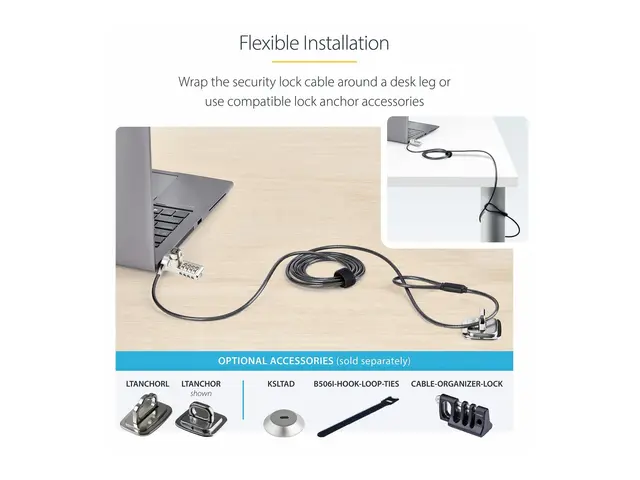 Startech 10-Pack Dual-Access Laptop Lock, 6.5ft (2m) Keyed Alike a...