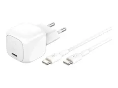 Belkin BoostCharge - Strømadapter - kompakt 30 watt - Power Delivery 3.1 (USB-C) - på kabel: USB-C - med USB-C-kabel (1m)