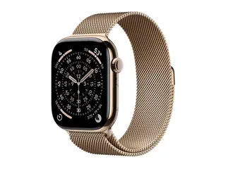 Apple Watch Series 11 (GPS + Cellular) - 46 mm gull titan - smartklokke med fint strikket l&#248;kke - nett av rustfritt st&#229;l - gull - b&#229;ndbredde: M/L - 64 GB - LTE, Wi-Fi 4, UWB, Bluetooth - 5G - 43.1 g
