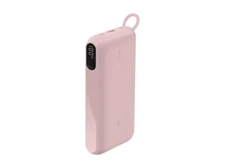 Belkin BoostCharge - Strømbank - med skjerm 20000 mAh - 20 watt - PD - 3 utgangskontakter (2 x USB-C, USB) - på kabel: USB-C - rosa