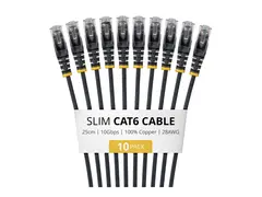 Startech - Koblingskabel - RJ-45 (hann) til RJ-45 (hann) 25 cm - 3.6 mm - UTP - CAT 6 - IEEE 802.3bt Type 4 - halogenfri, 100W PoE support, uten hindringer, flertrådet, slank, formstøpt - svart (en pakke 10)